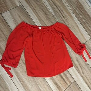 J Crew red off shoulder top